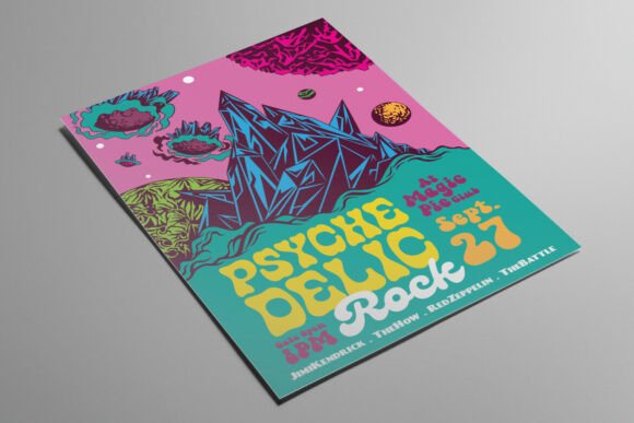 Cosmic Vibes: The Space Psychedelic Rock Illustrated Flyer