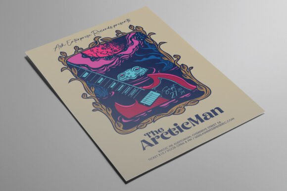 Drowned Guitar Indie Rock Band Flyer: A Vector Art Design